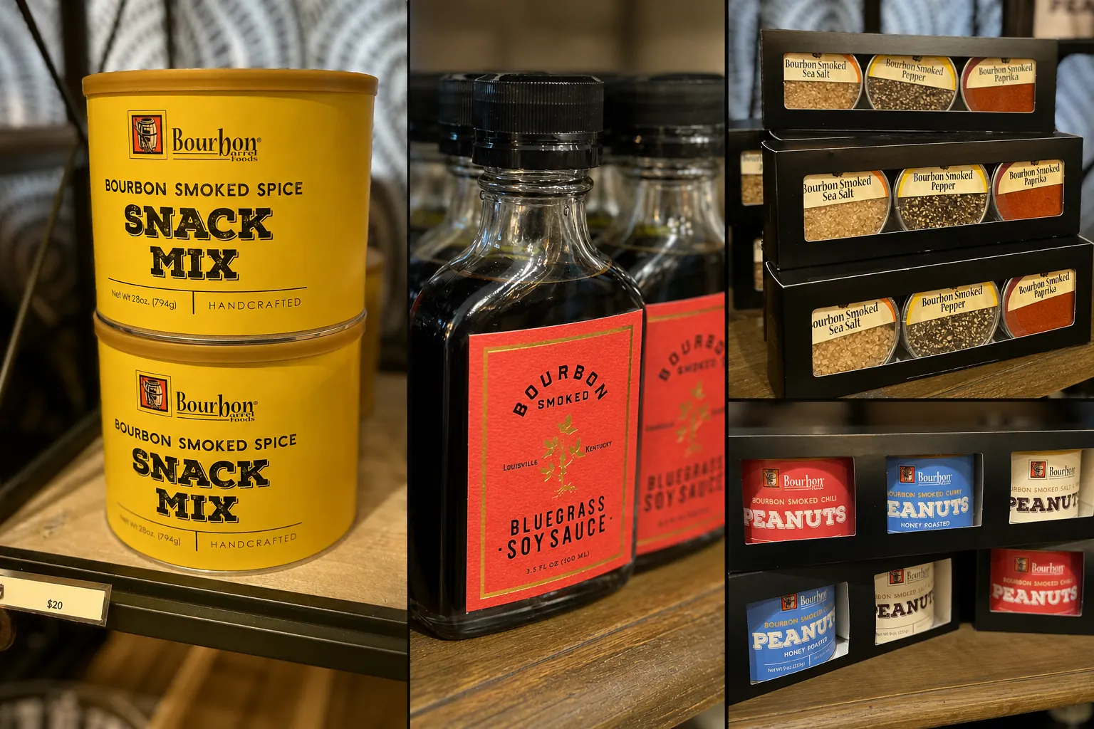 Bourbon Barrel Foods seasonings and pantry products displayed in the store